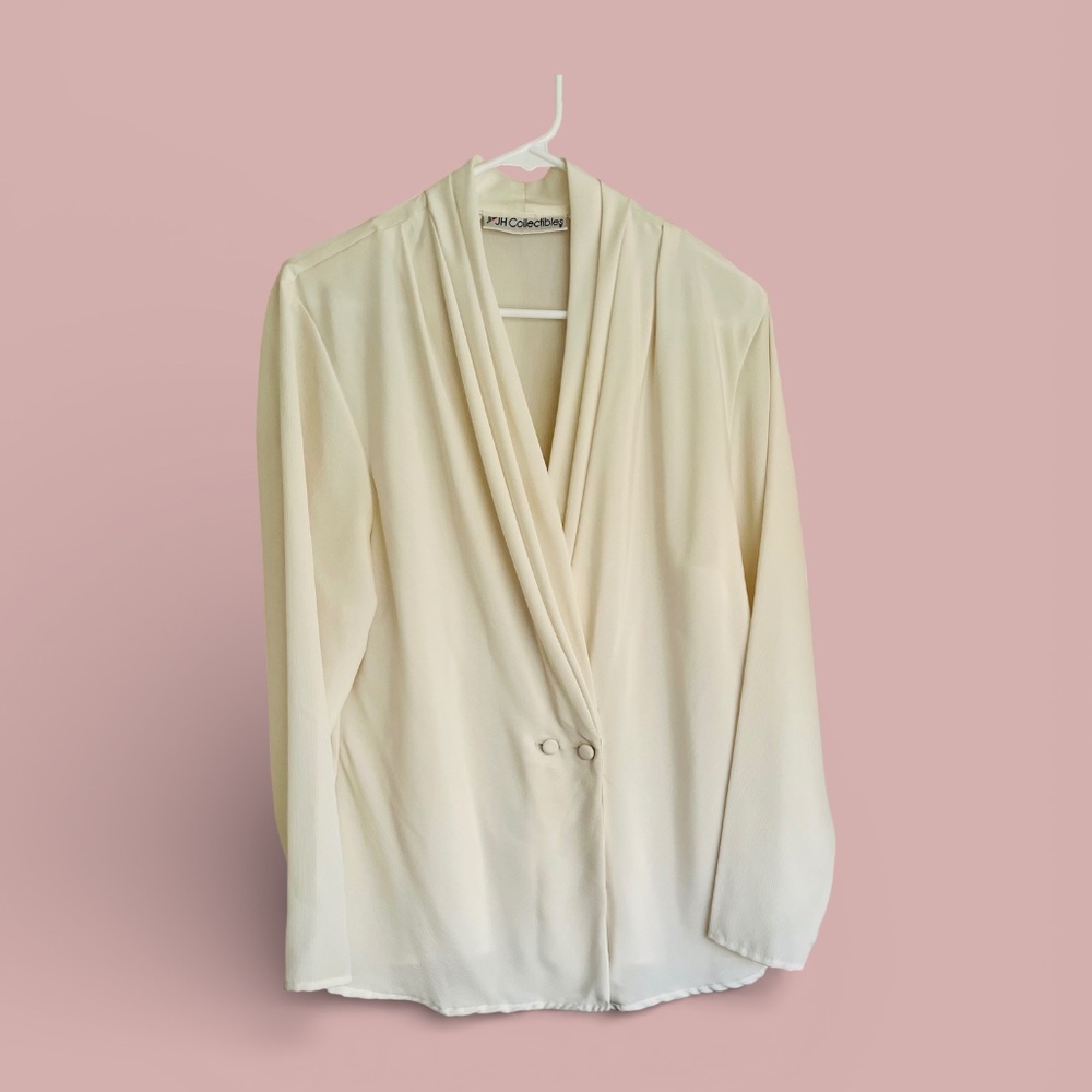 J. H. Collectibles Vintage Cream Drape Front Dressy Blouse Sz 12
